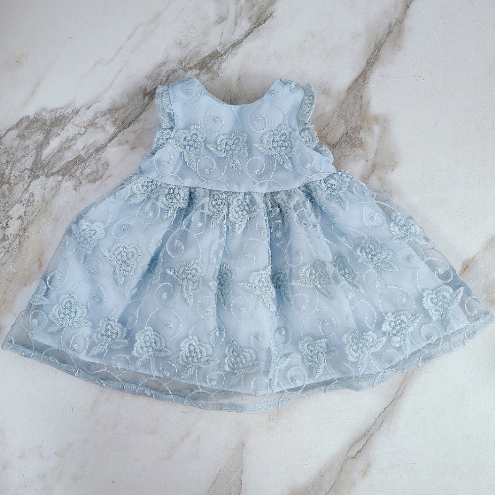Mia & Mimi Baby Girl Blue Lace Overlay Party Dress, Sz NB